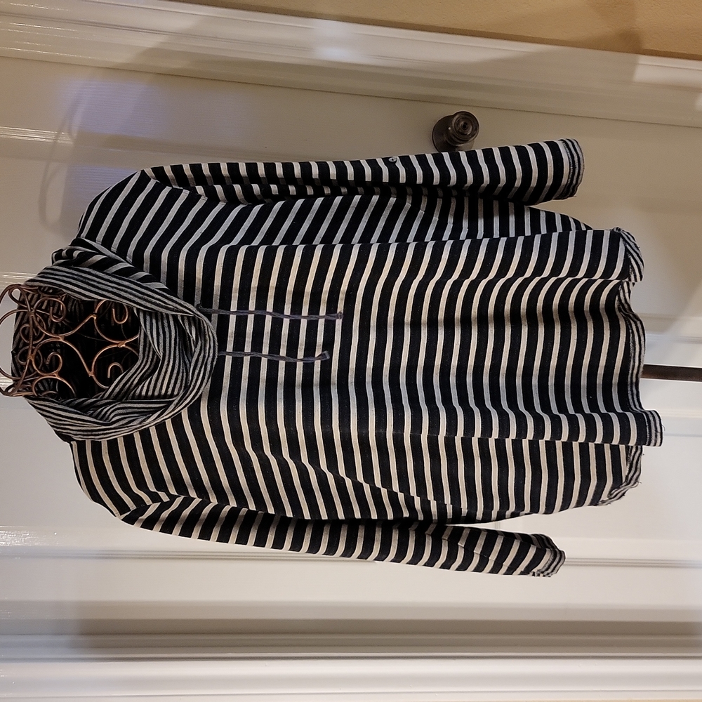 Ali Miles Cowlneck Drawstring Black & Gray Striped Tunic Women's Size 1X
